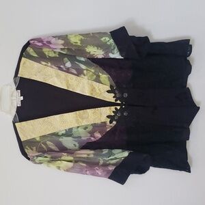 Spencer Alexis Top Womens XL Patchwork Silk Lace Sheer Fairy Grunge Kimono Vtg